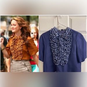 Rare, ASO Leighton Meester of Gossip Girl, MBMJ blue ruffle front blouse
